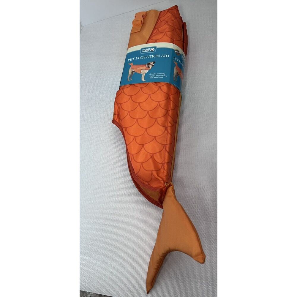 New Orange Fish Dog Life Jacket Goldfish‎ Sz Large 70-110 Ibs Handle And Tail